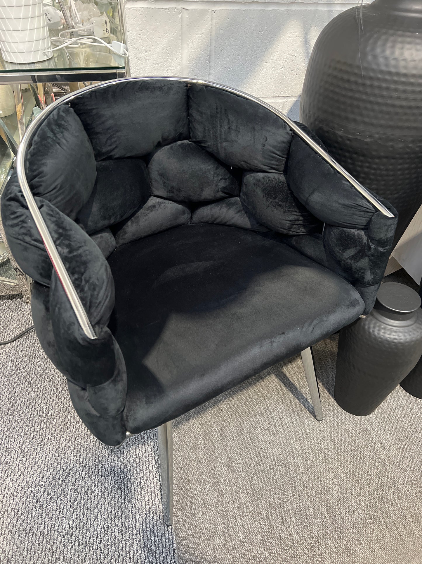 Margaux Black Velvet Dining Chair with Chrome Legs