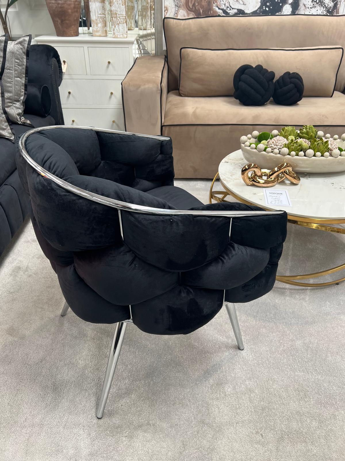 Margaux Black Velvet Dining Chair with Chrome Legs
