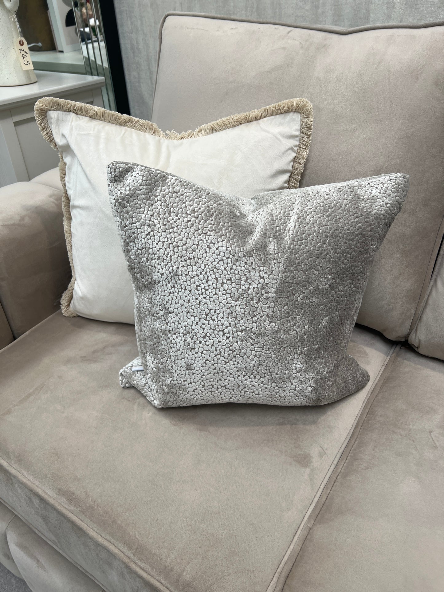Taupe Bingham Velvet Cushion 16"