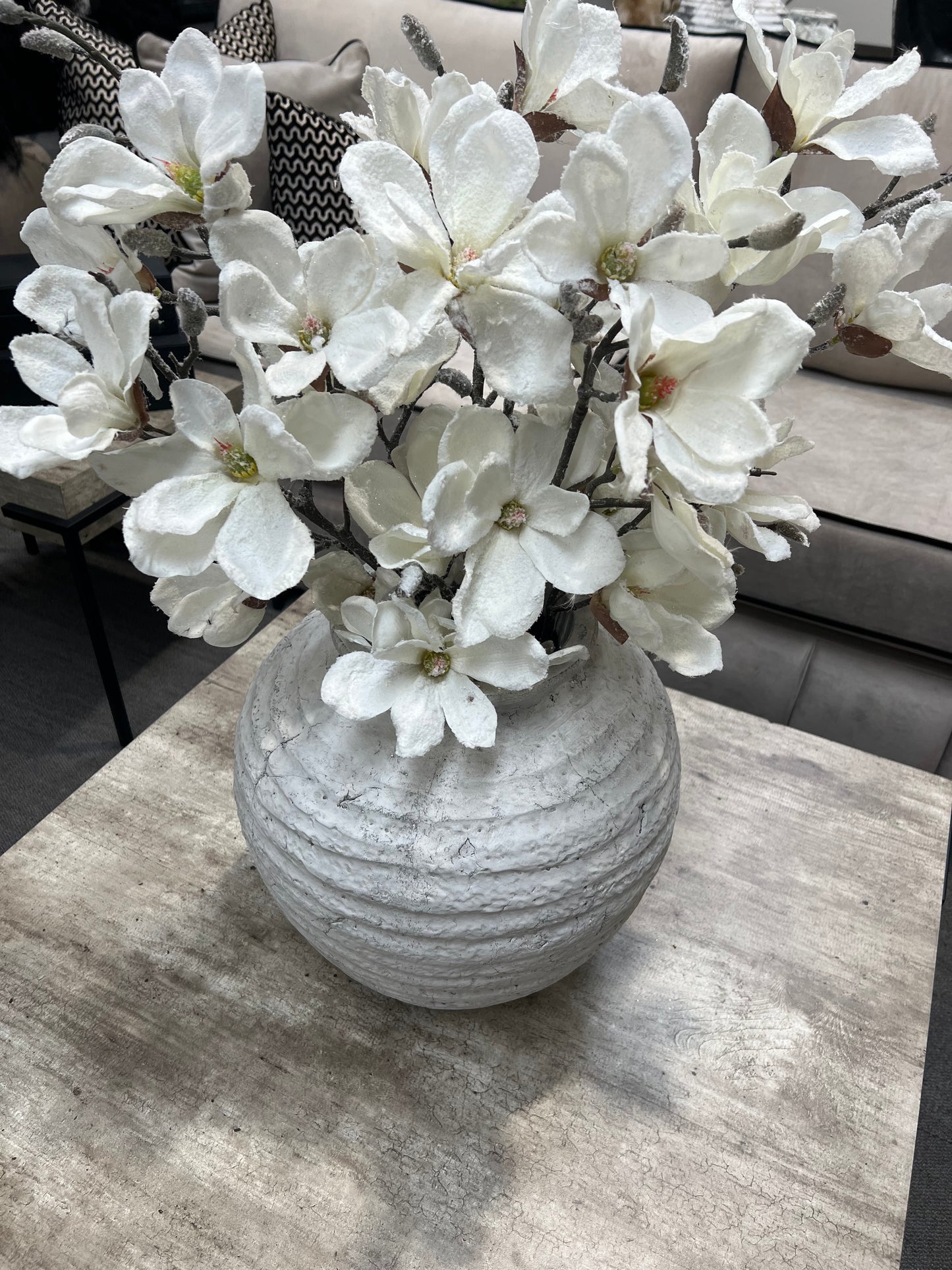 White Real Touch Frosted Magnolia Spray