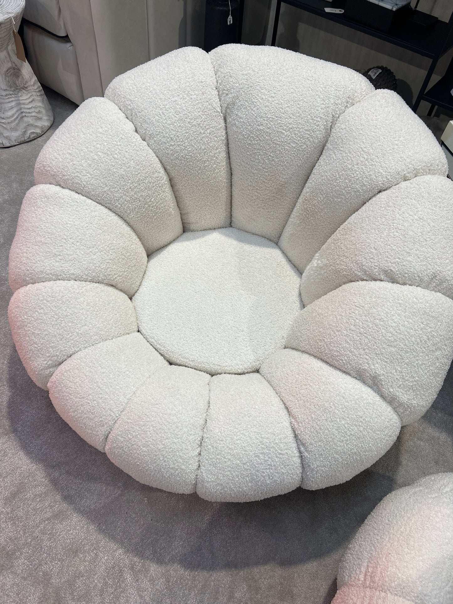 Teddy Boucle Fabric White Mirielle Swivel Accent Chair with Footstool