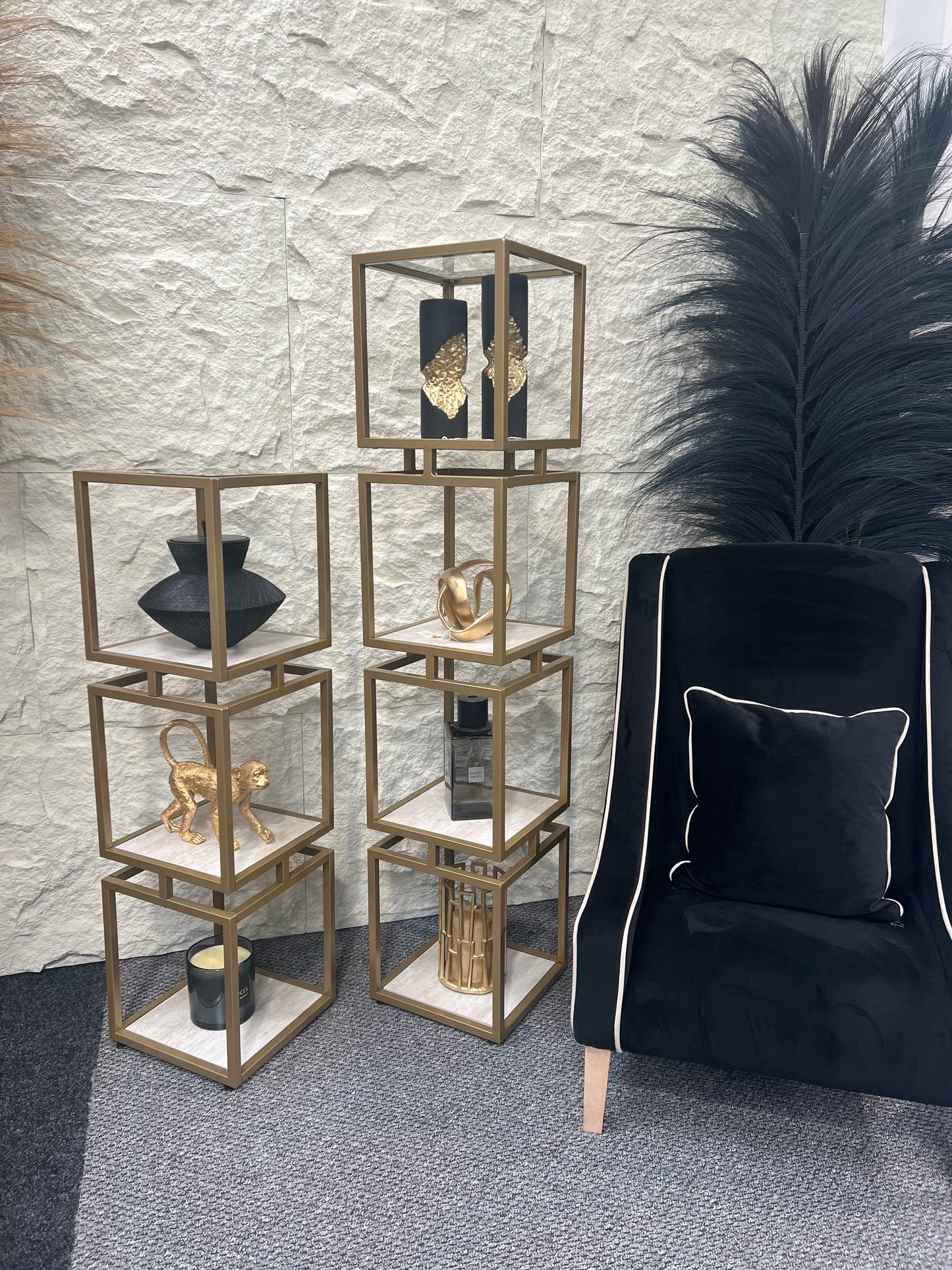 3-Tier Square Display Unit Cream and Gold