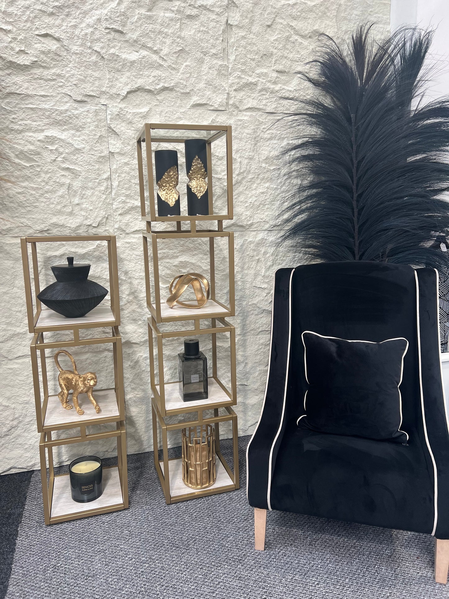 3-Tier Square Display Unit Cream and Gold