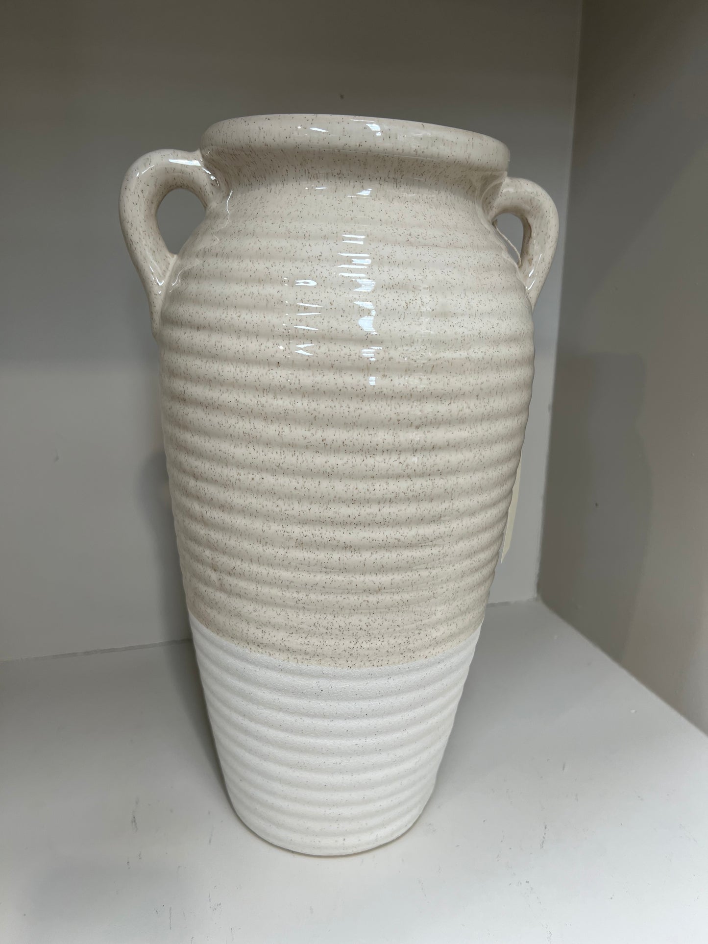Orla Handmade Beige and White Ribbed Ceramic Vase