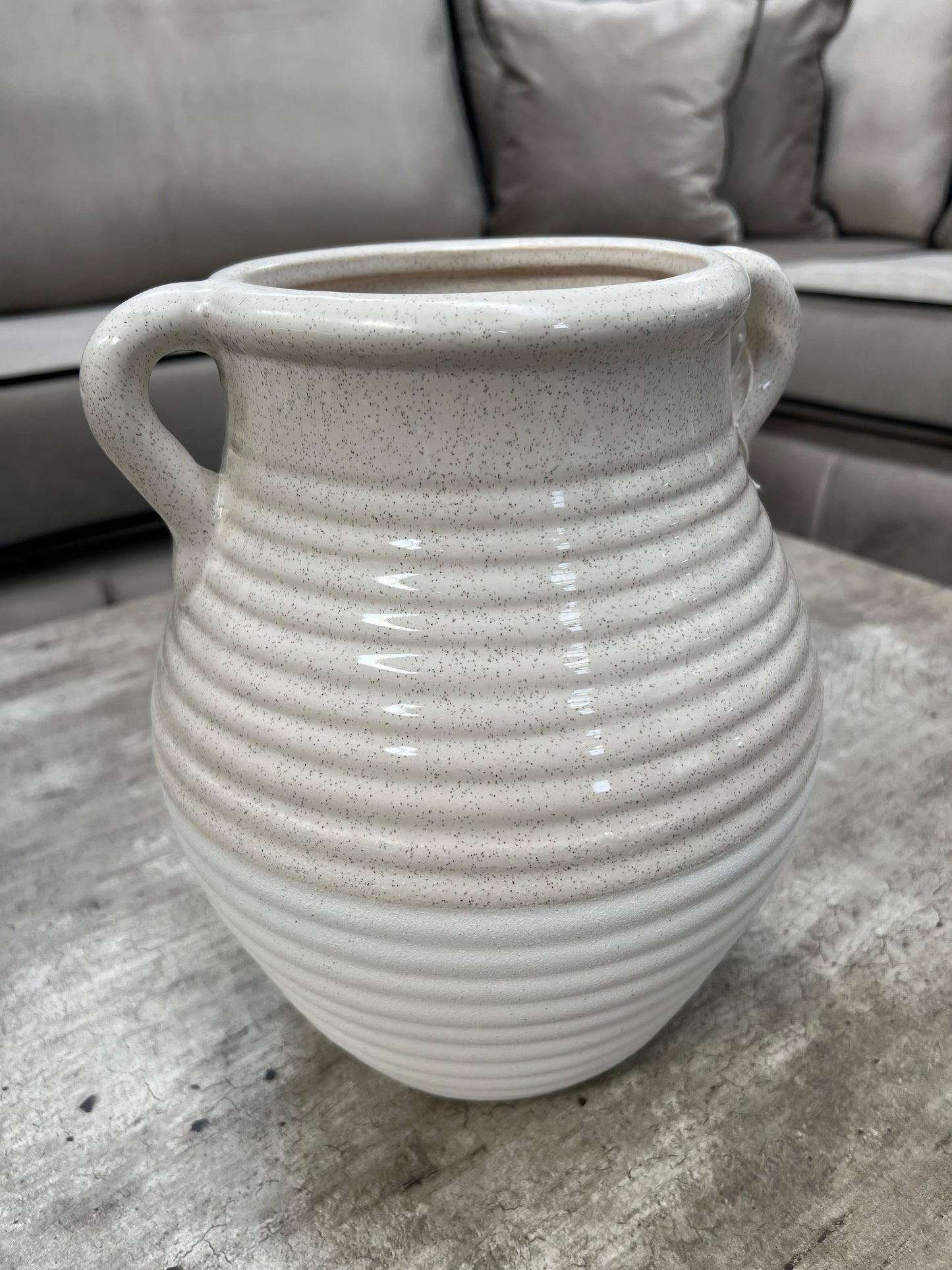 Orla Handmade Beige and White Ribbed Ceramic Vase