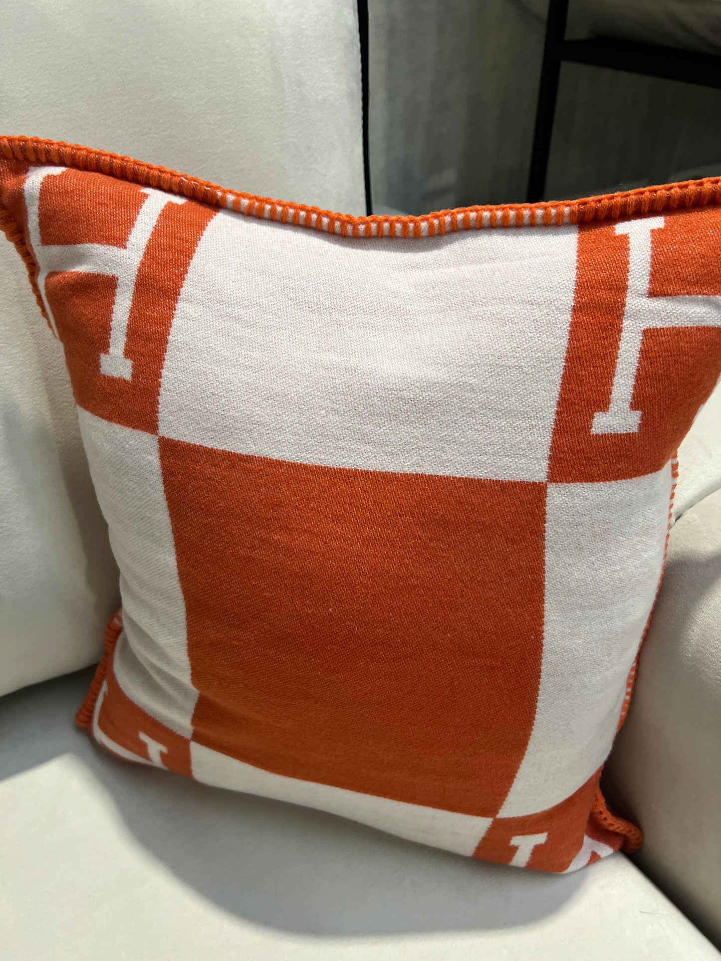 Luxury H Pillow - Orange & White