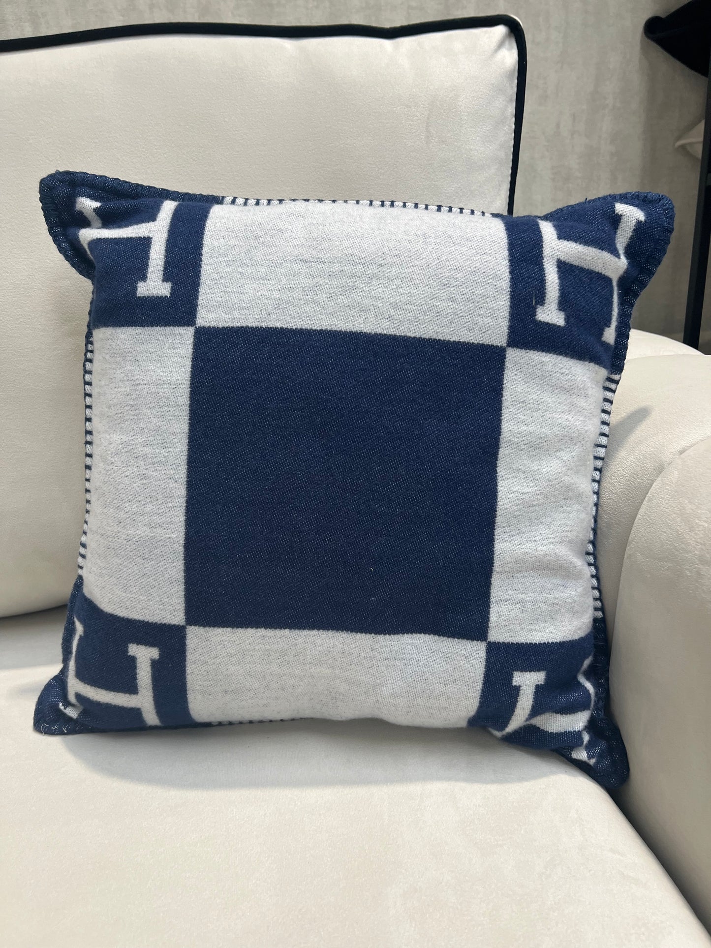 Luxury H Pillow - Navy & White
