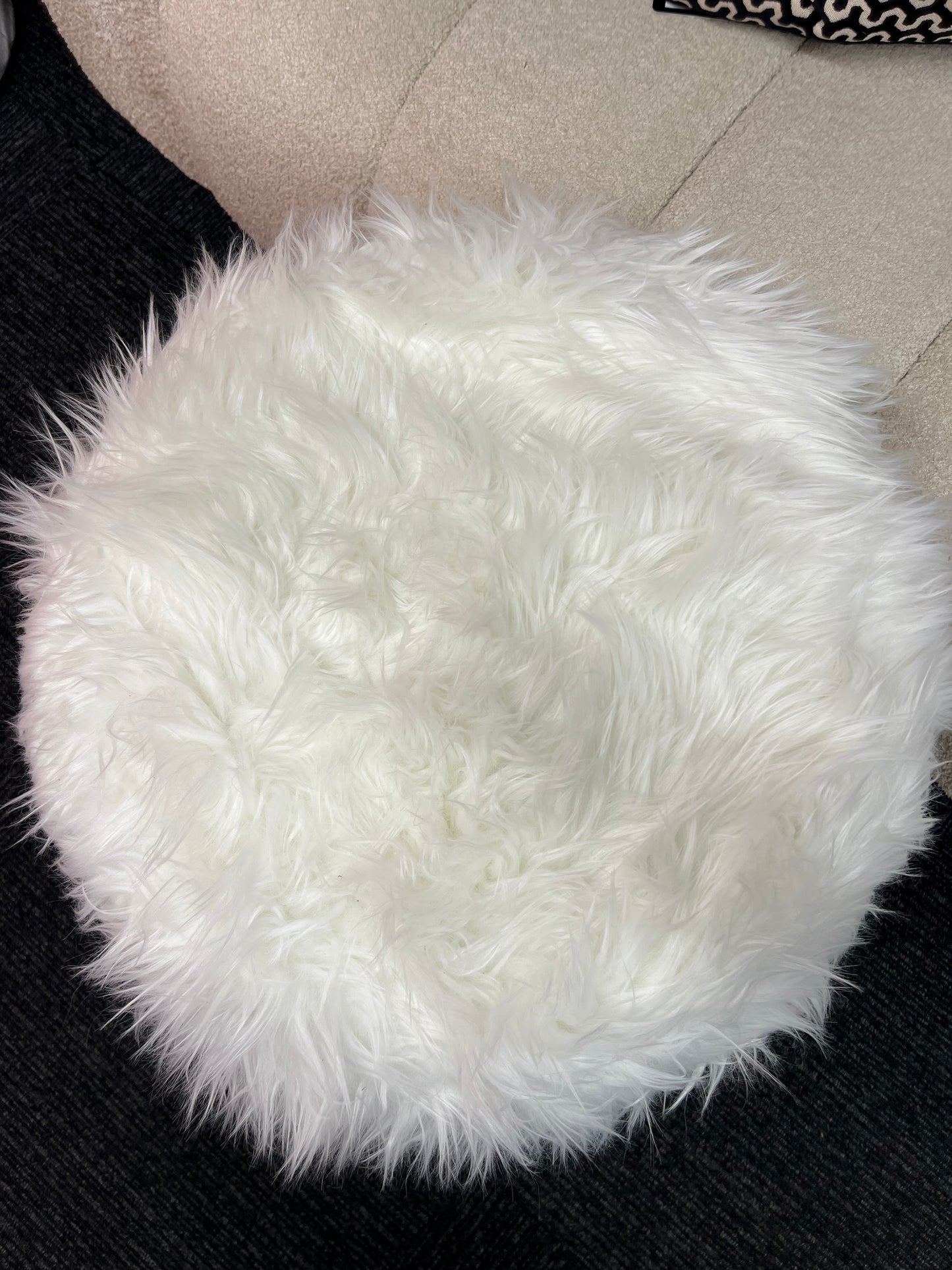 White Faux Fur Stool Ottoman with Gold Legs