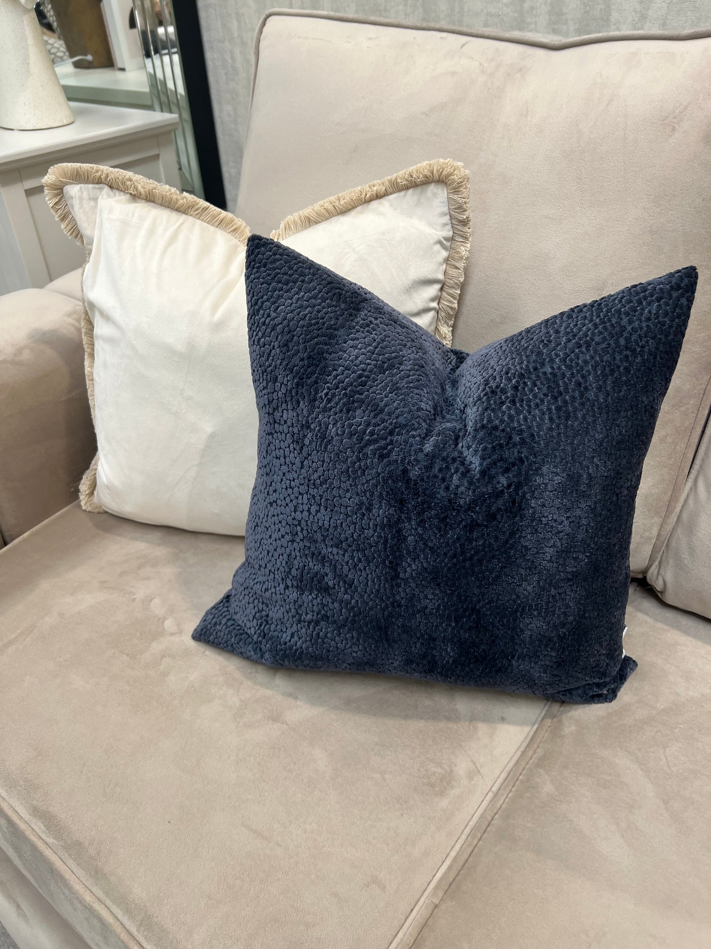Navy Bingham Velvet Cushion 16"