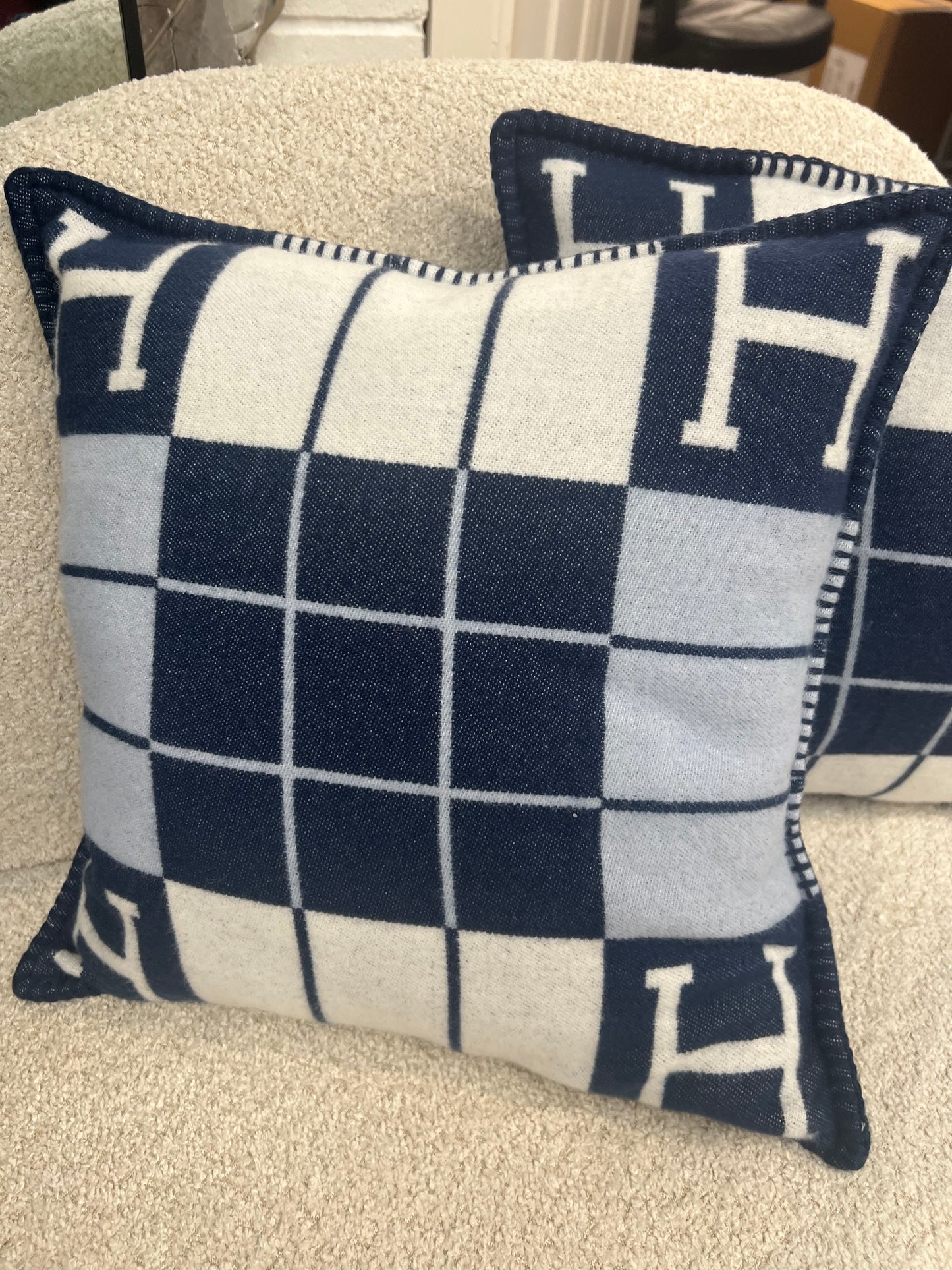 Luxury H Pillow - Blue Plaid
