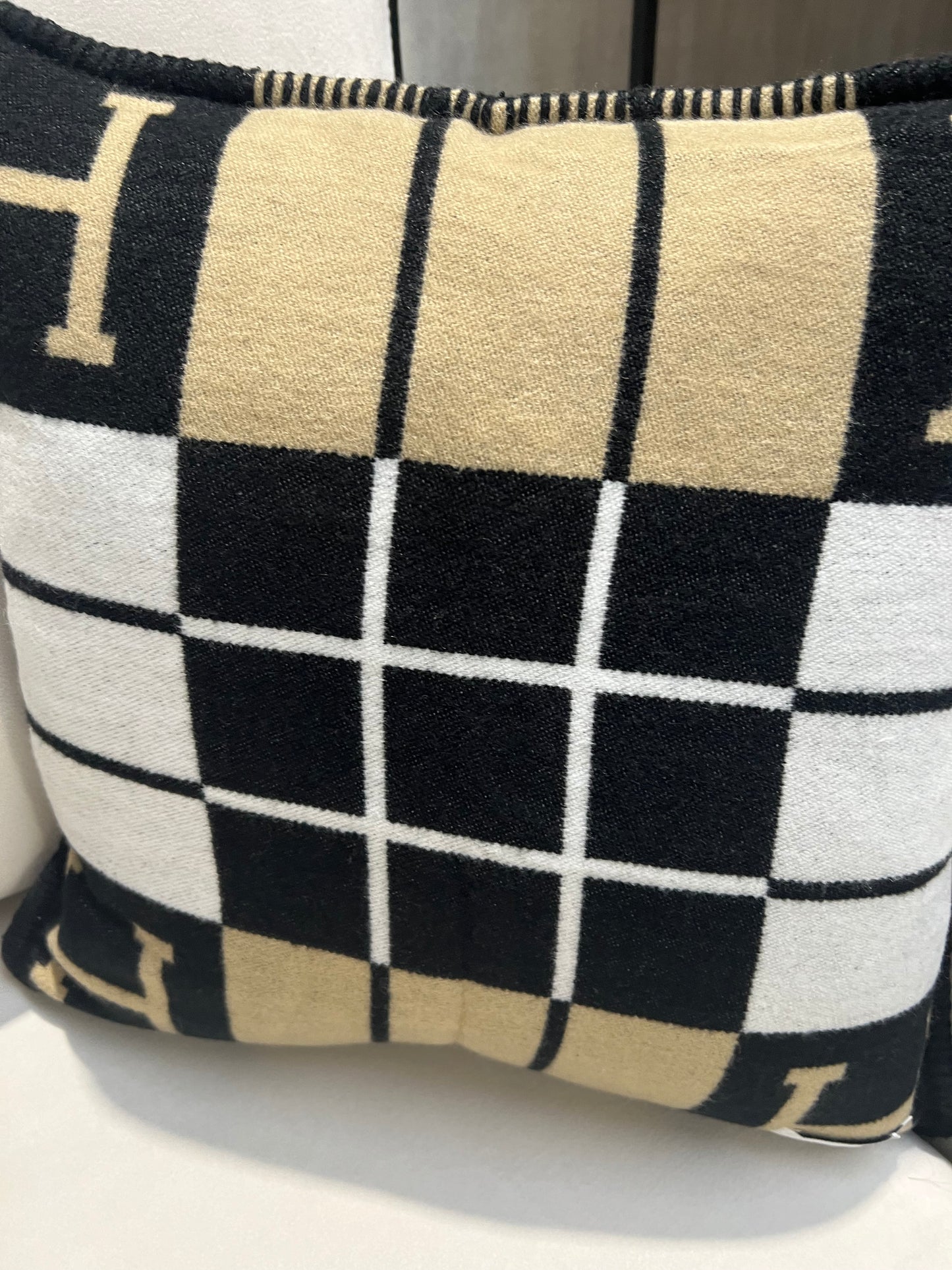 Luxury H Pillow - Black & Beige Plaid