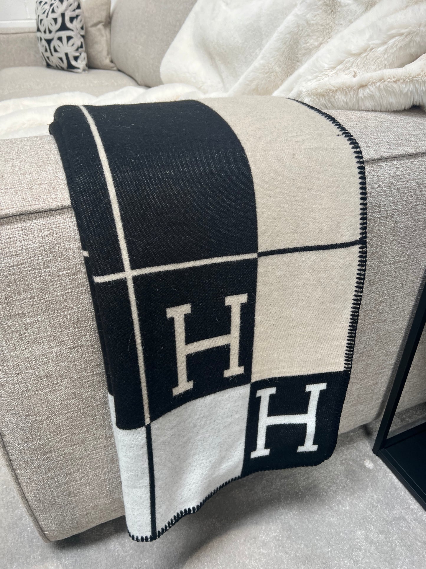 Luxury H Throw, Beige & Black Plaid