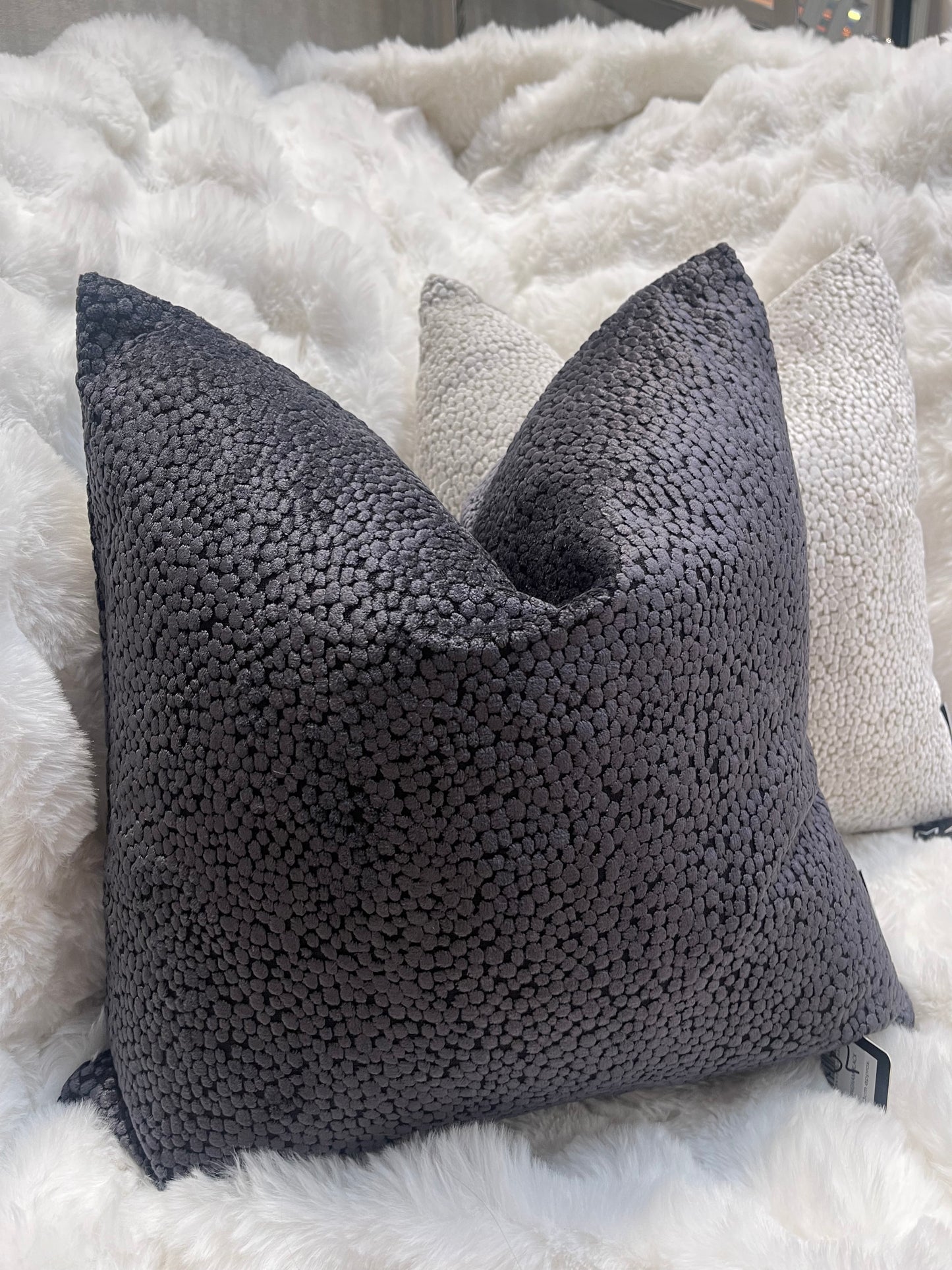 Black Bingham Velvet Cushion 16"
