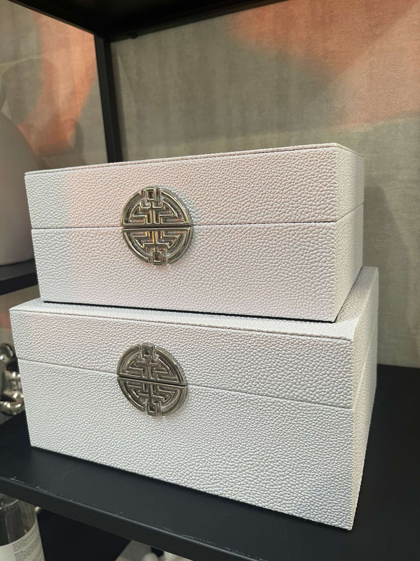 White Faux Leather Jewellery Boxes, Set of 2
