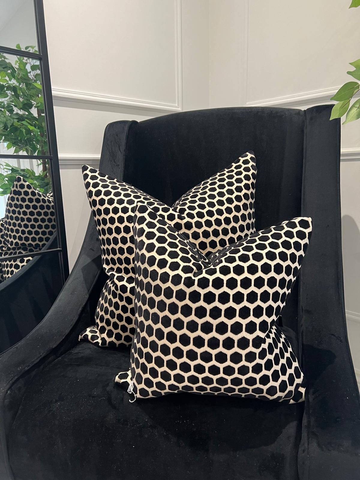 Black Hex Velvet Cushion 16"