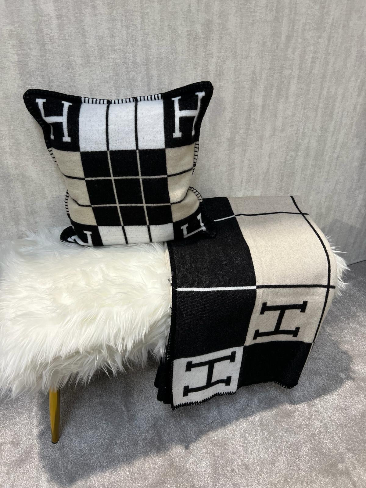 Luxury H Pillow - Black & Beige Plaid