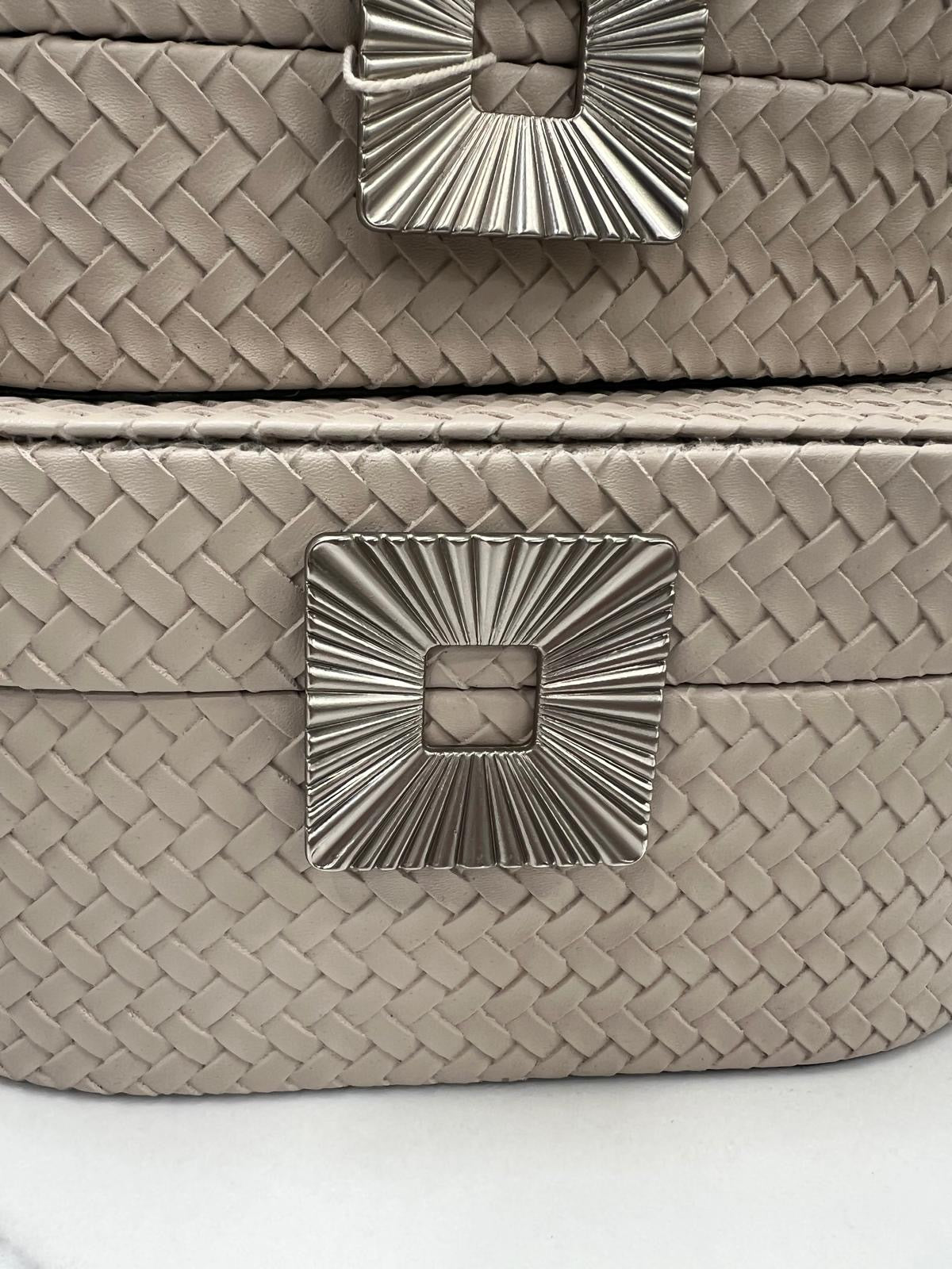 Set of 2 Beige & Silver Jewellery Boxes
