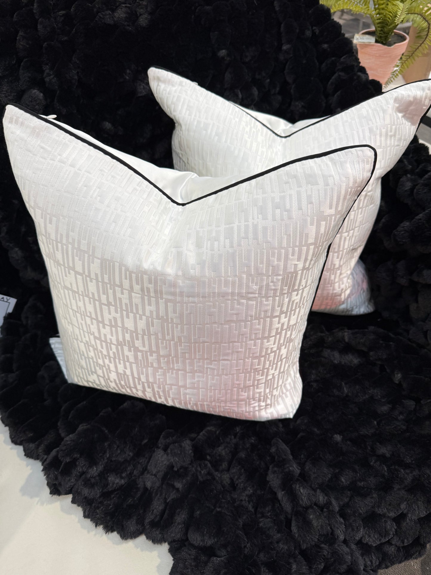 White Geo Cushion