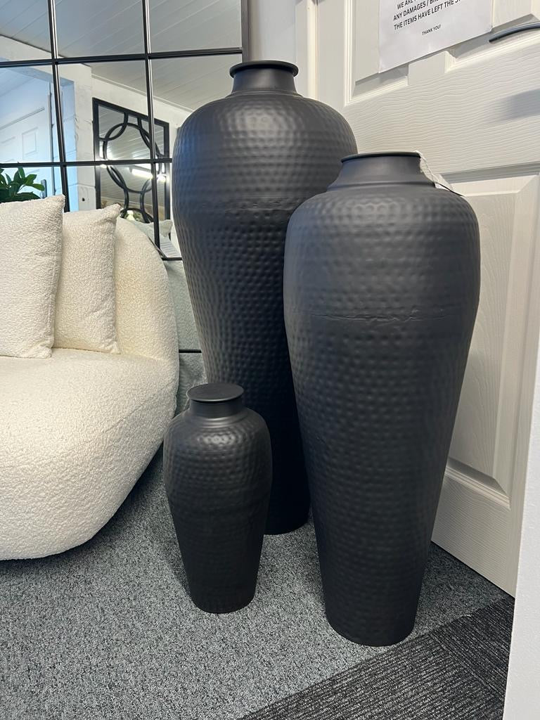 Large Matte Black Hammered Vase