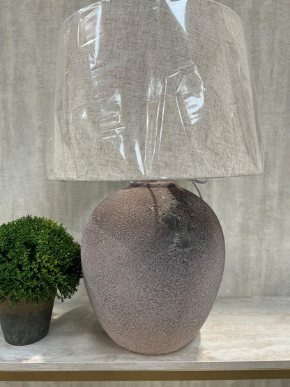 57cm Brown Stone Finish Table Lamp With Natural Linen Shade