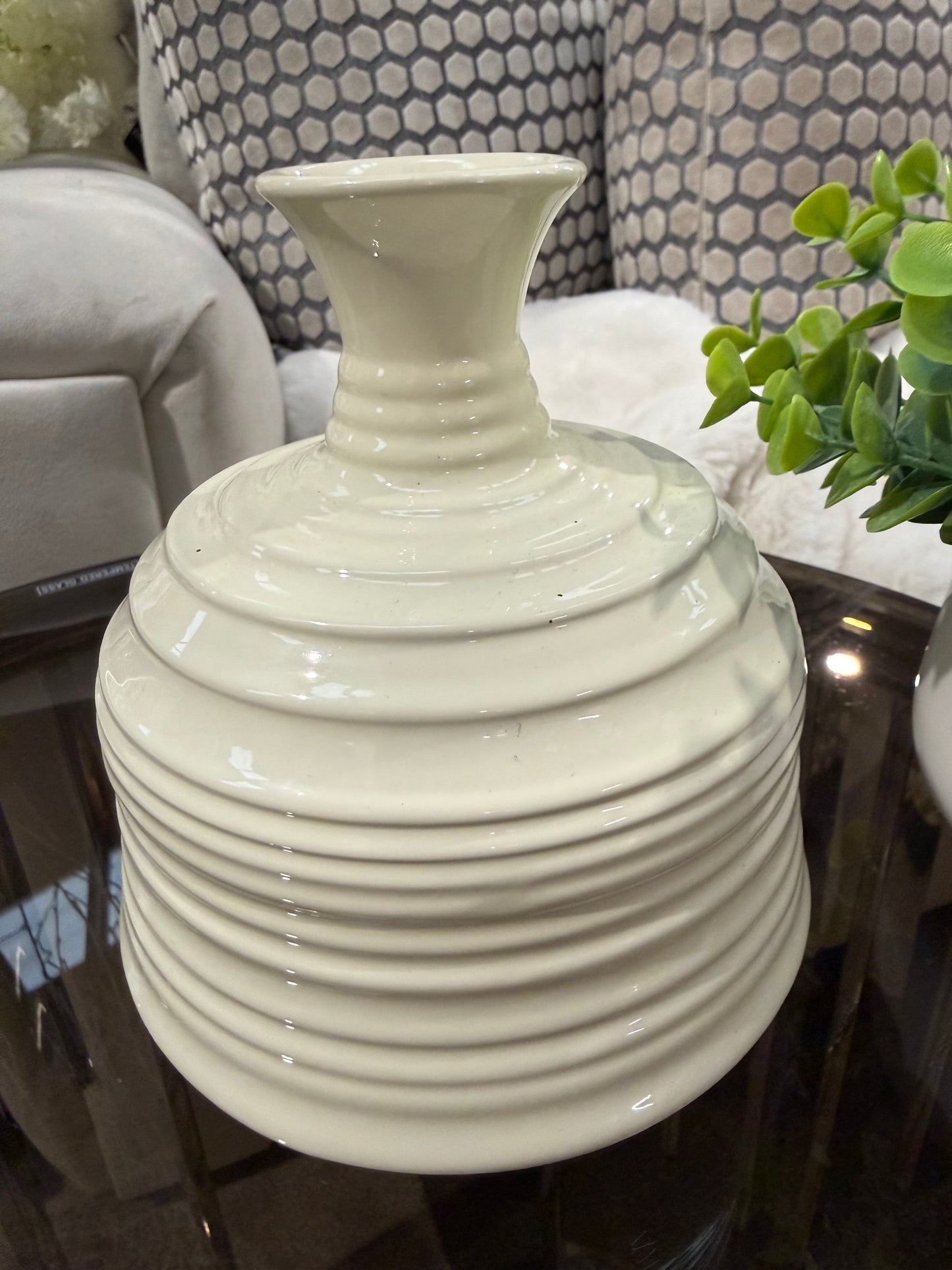 Cream Ribbed Vase