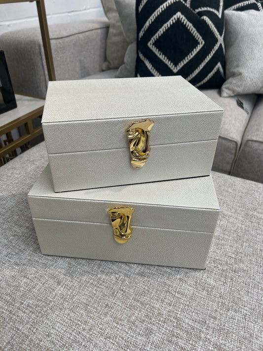 White Litchi Faux Jewellery Boxes, Set of 2