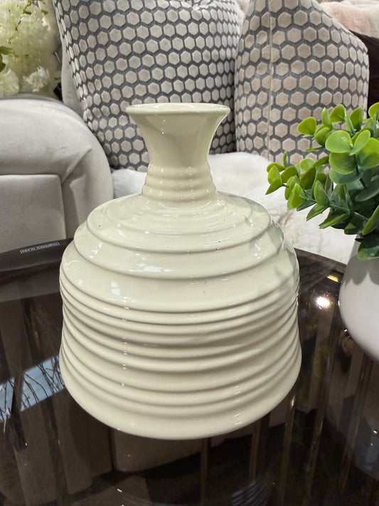 Cream Ribbed Vase