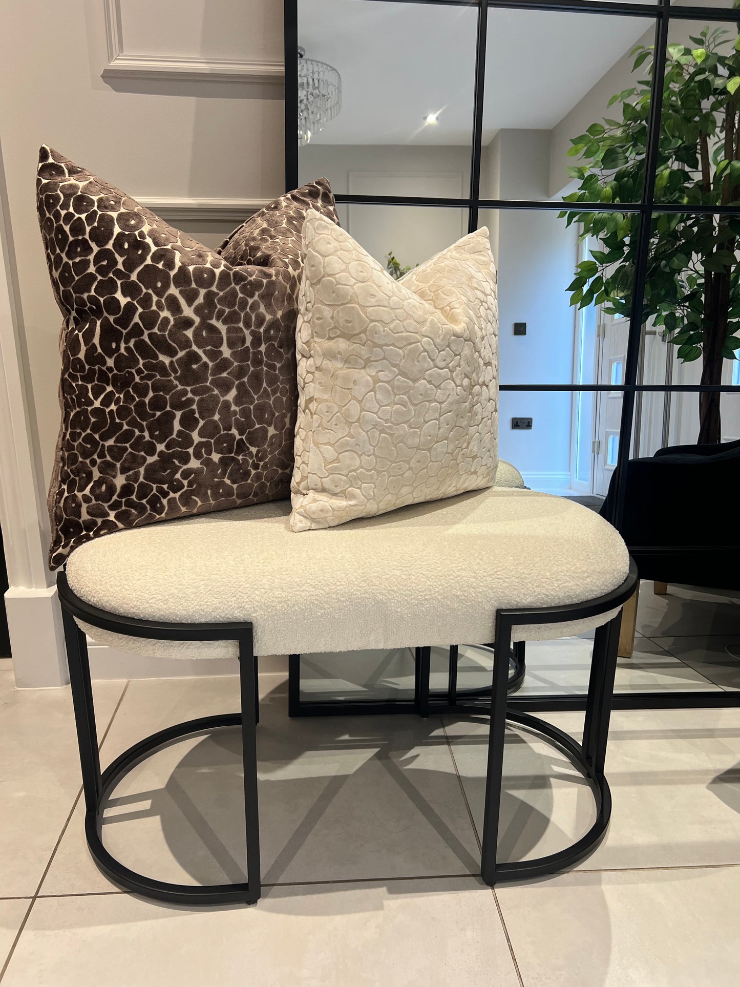 White Boucle Bench 80cm