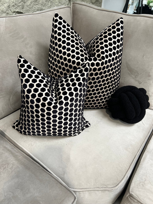 Black Hex Velvet Cushion 22”