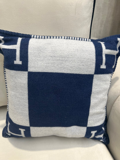 Luxury H Pillow - Navy & White