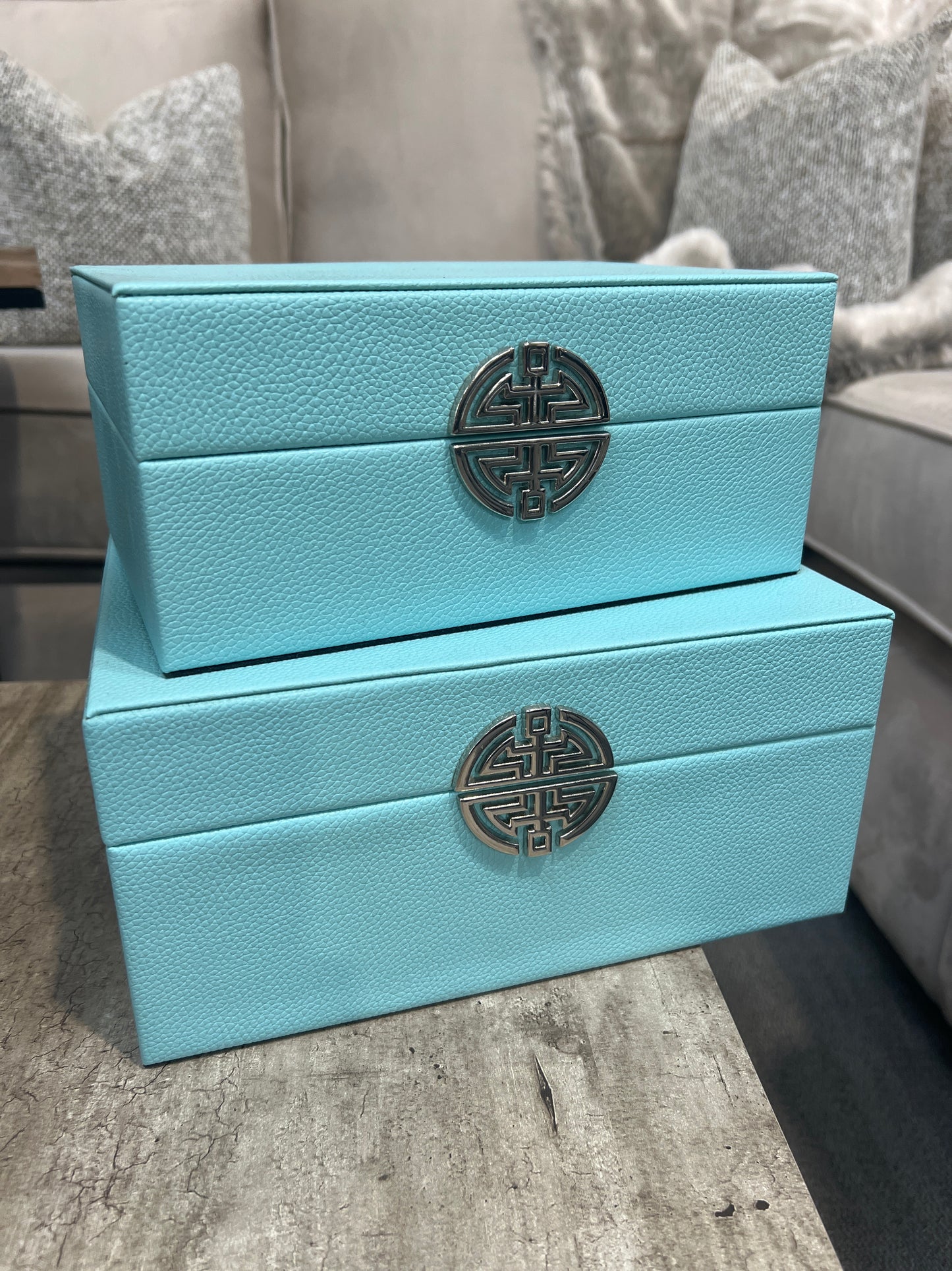 Tiffany Blue Faux Leather Jewellery Boxes, Set of 2