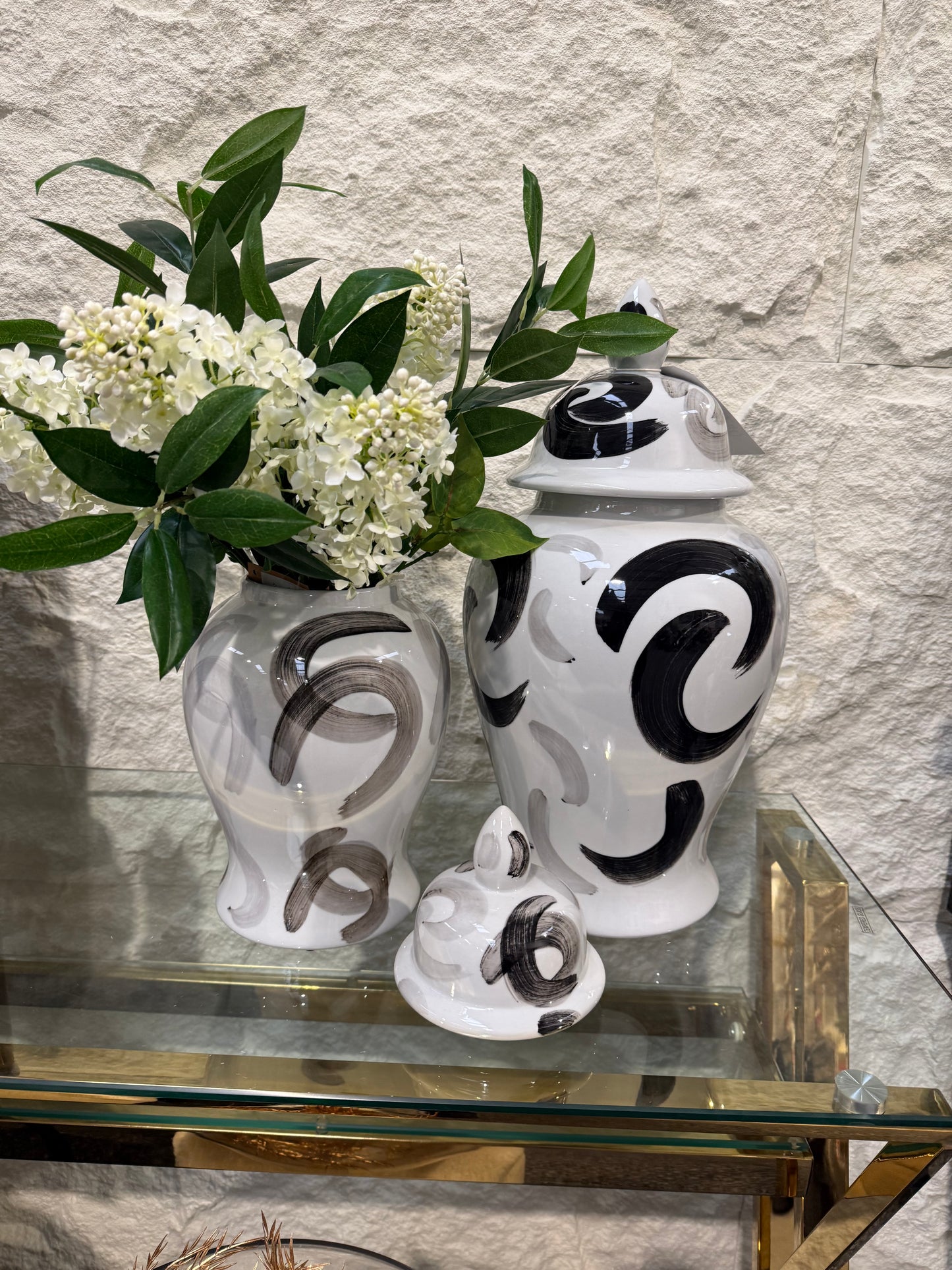 Ginger Jars Black/ White Swirl