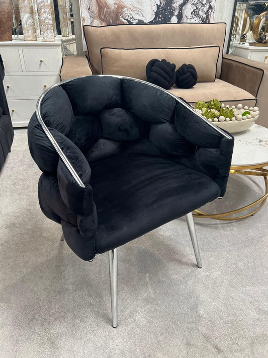 Margaux Black Velvet Dining Chair with Chrome Legs