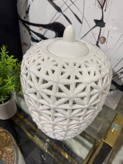 White Lattice Lidded Jar