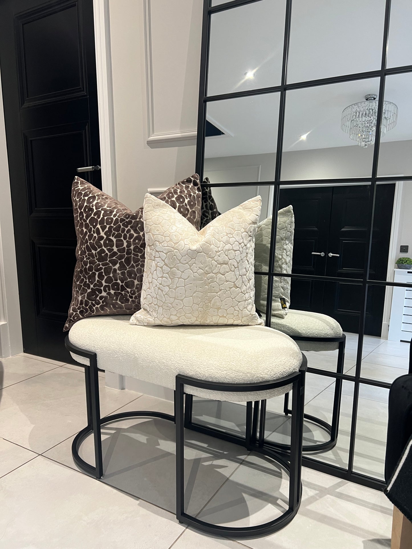 White Boucle Bench 80cm