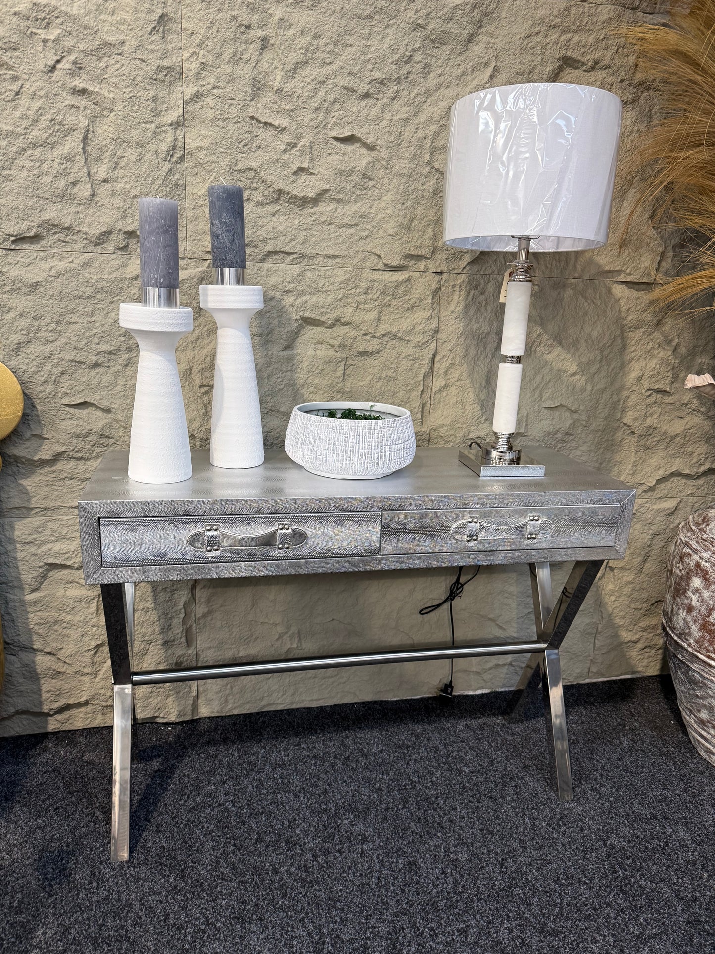 Silver Faux Skin Console/ Desk Table