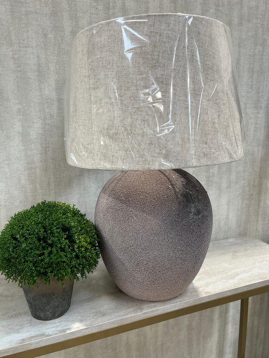 57cm Brown Stone Finish Table Lamp With Natural Linen Shade