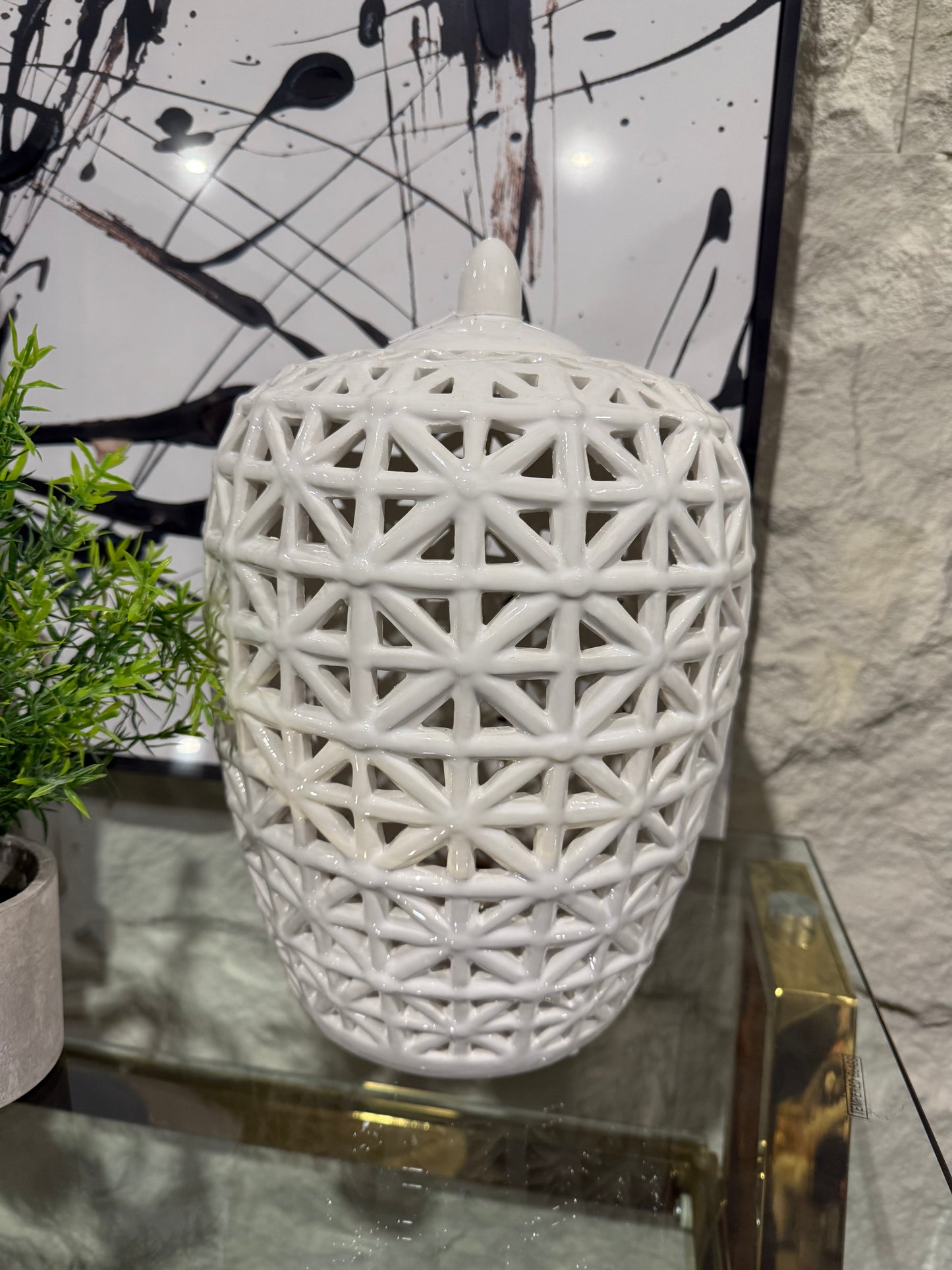 White Lattice Lidded Jar