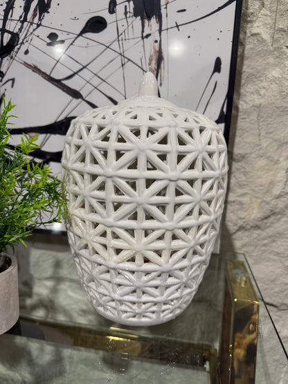 White Lattice Lidded Jar