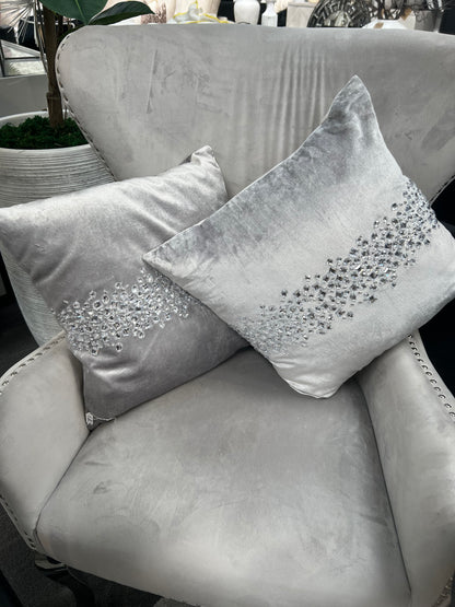Silver Velvet Diamante Cushion