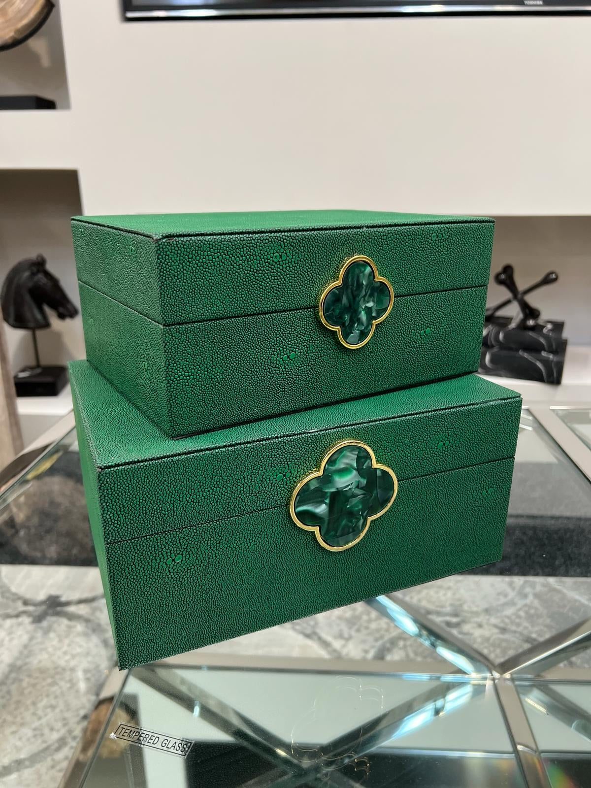 Green Faux Litchi Jewellery Boxes