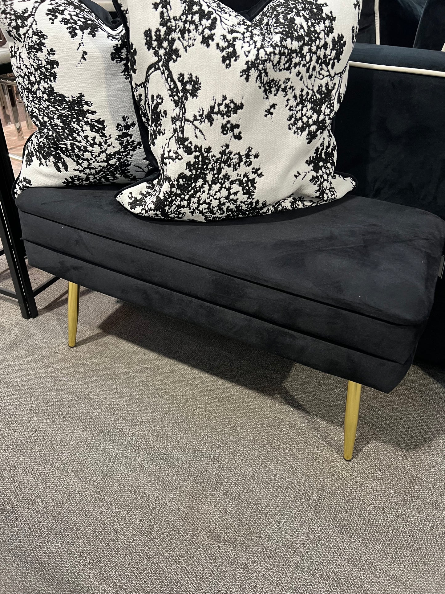 Black Velvet Storage Bench With Gold Legs