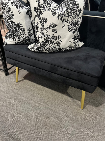 Black Velvet Storage Bench With Gold Legs