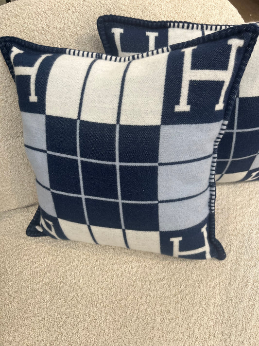 Luxury H Pillow - Blue Plaid