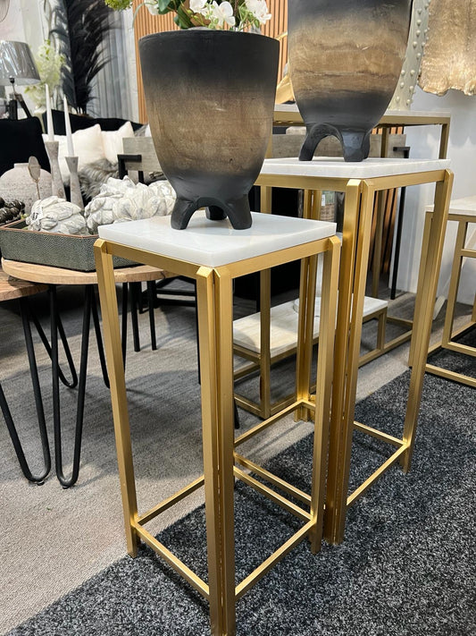 Gold Metal And White Marble Set of 2 End Tables