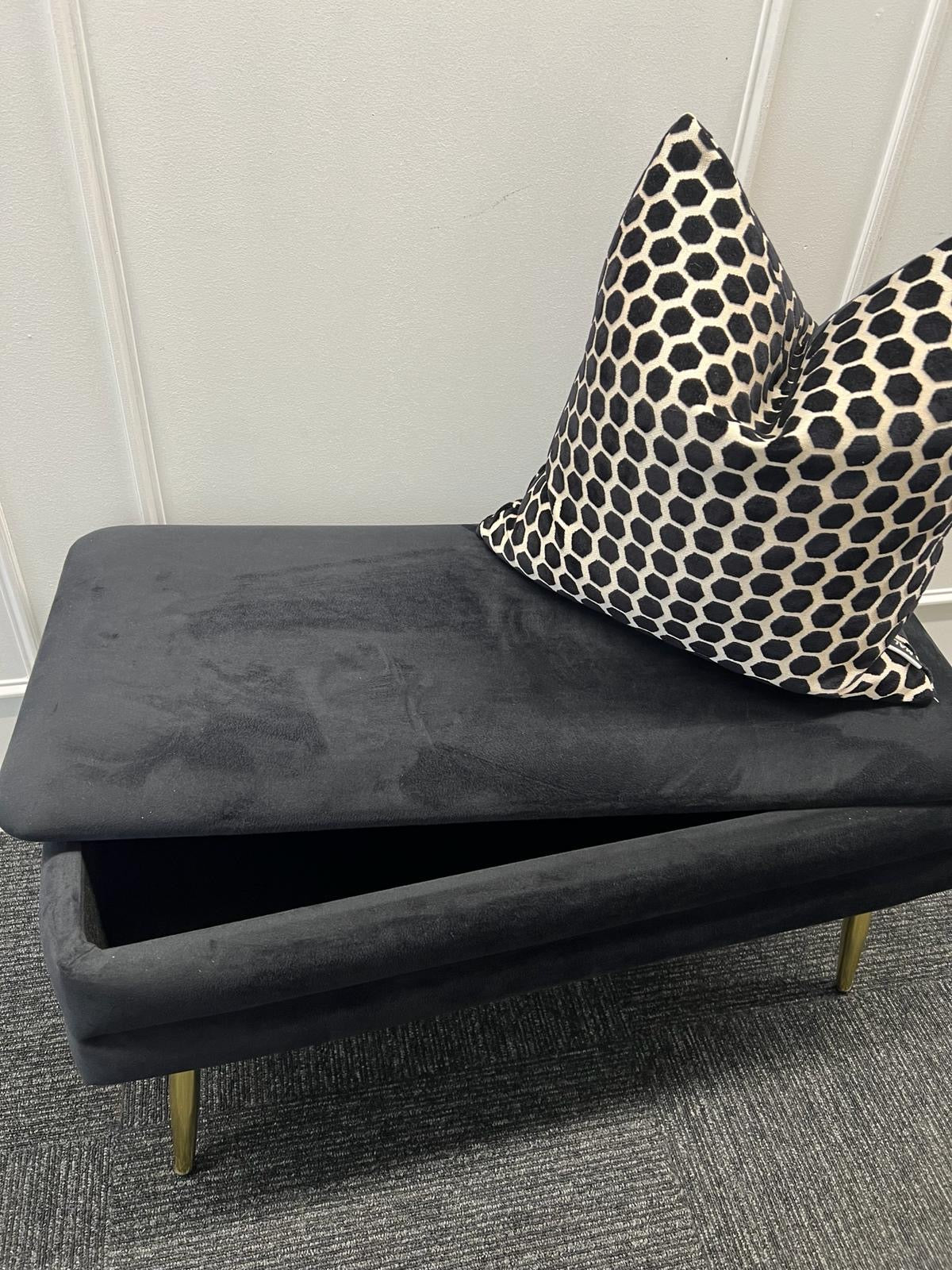 Black Velvet Storage Bench With Gold Legs