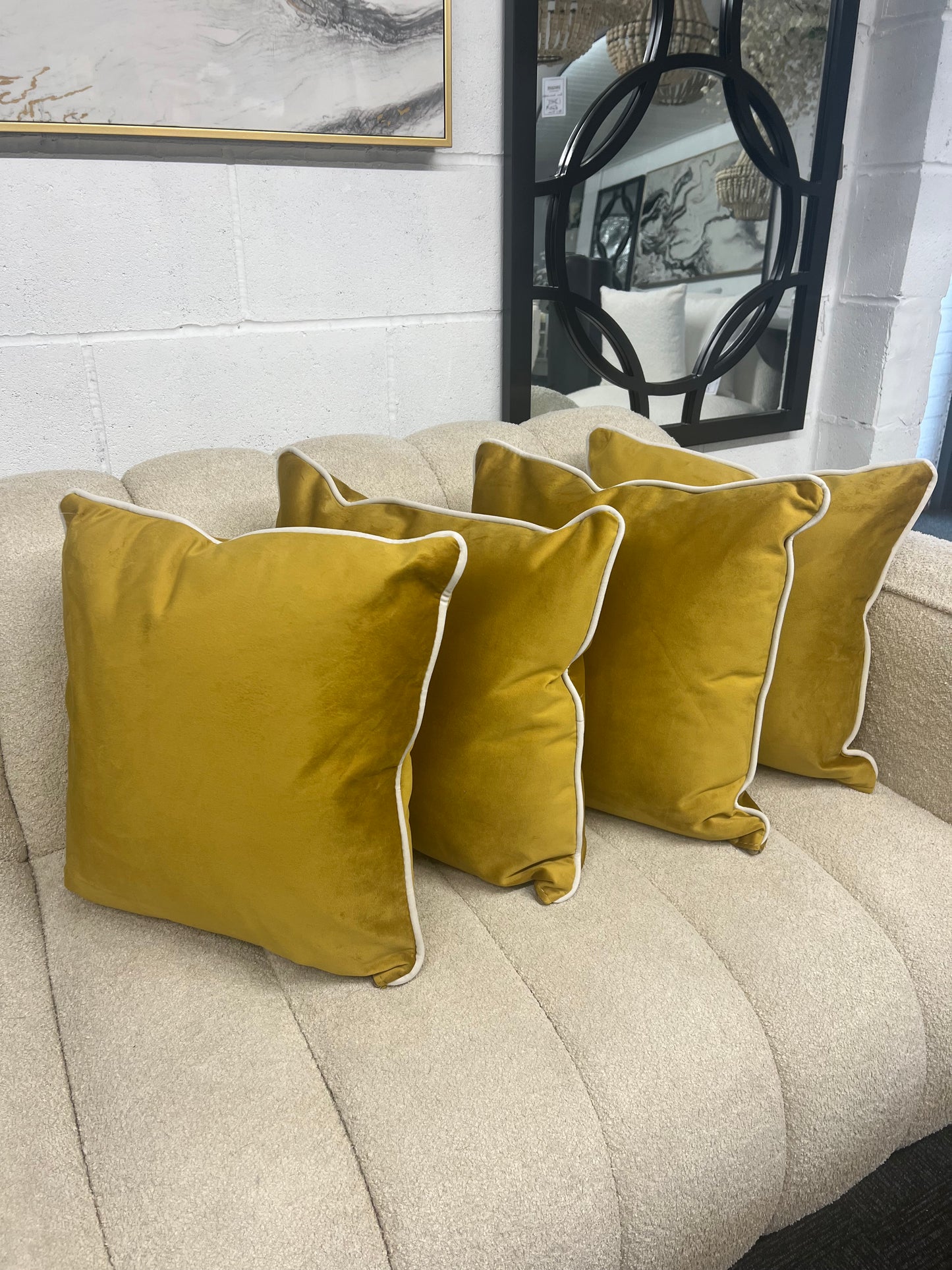 Mustard & Cream Piped Cushion