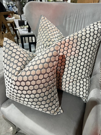 Cream Hex Velvet Cushion 22”