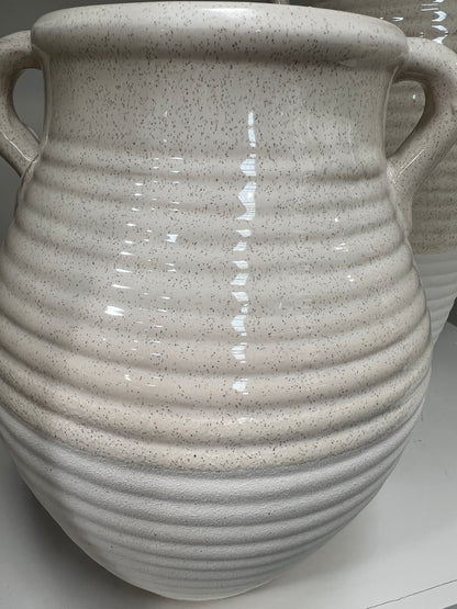 Orla Handmade Beige and White Ribbed Ceramic Vase