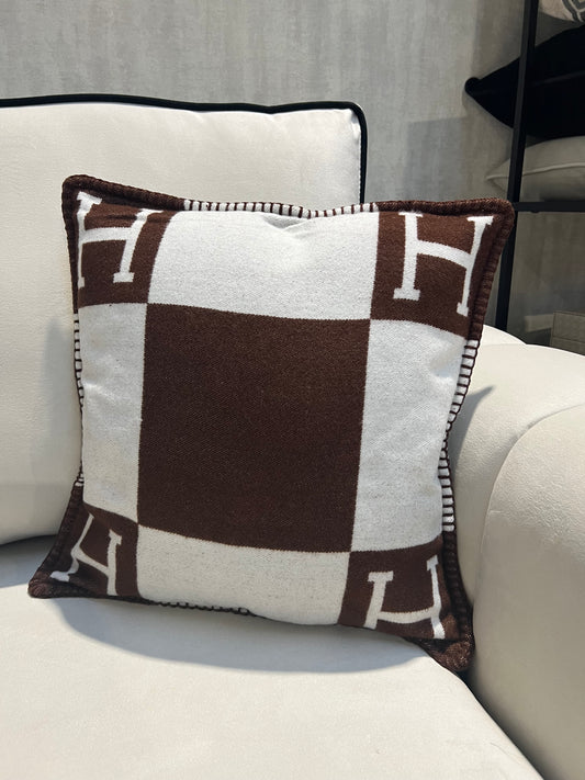 Luxury H Pillow - Brown & White